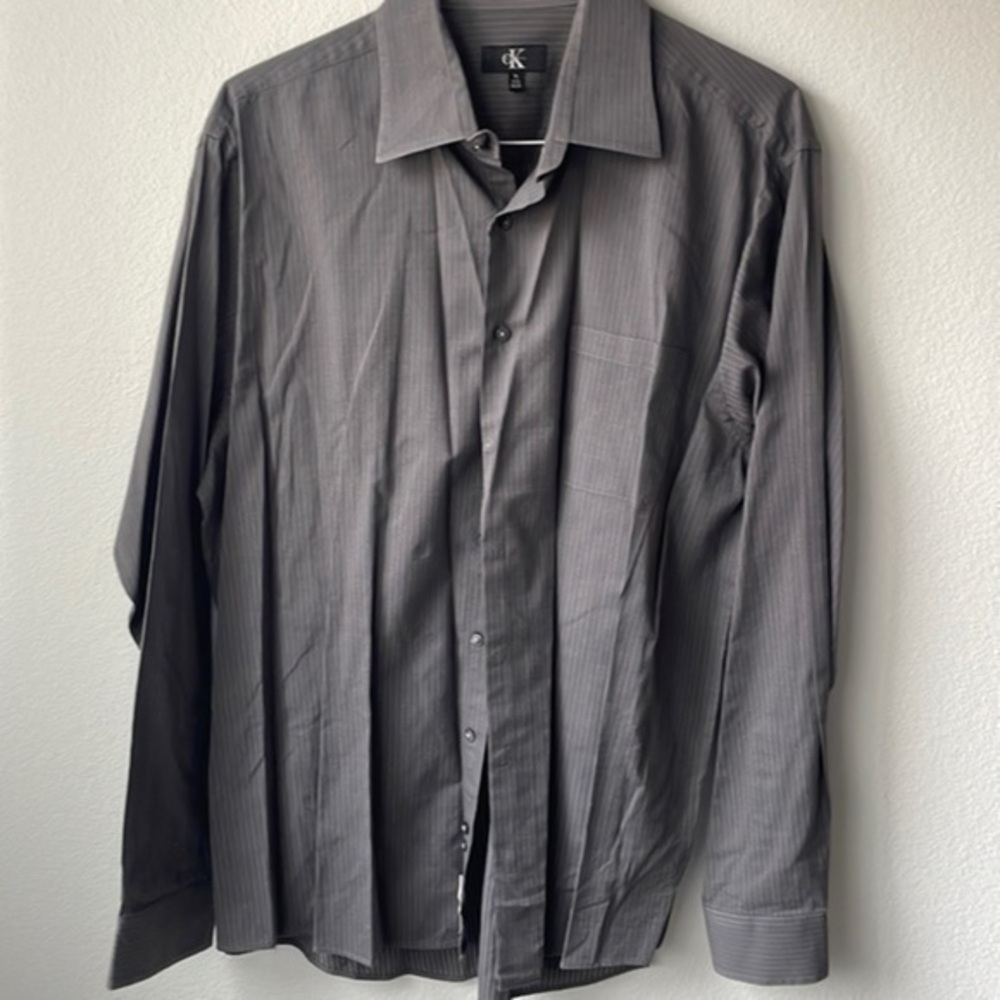 Calvin Klein shirt gray tiny white pinstripe size XL